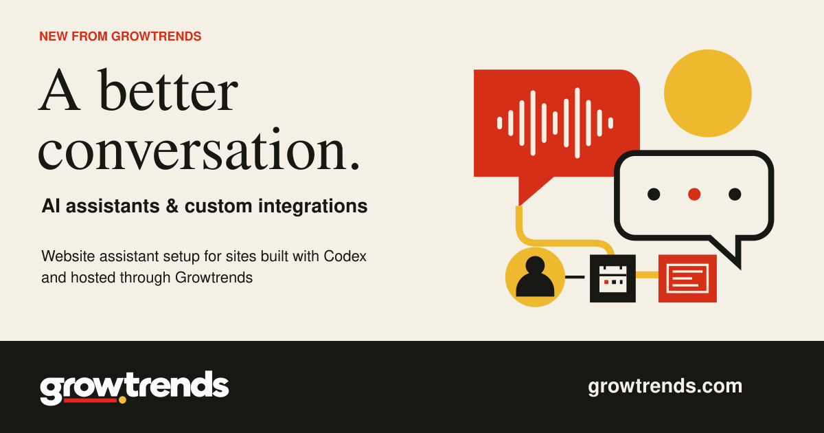 Growtrends conversational AI service artwork with connected conversation shapes.